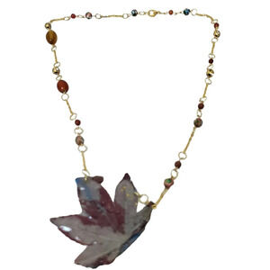14k Gold Resin japanese maple Leaf Cloisonne Necklace